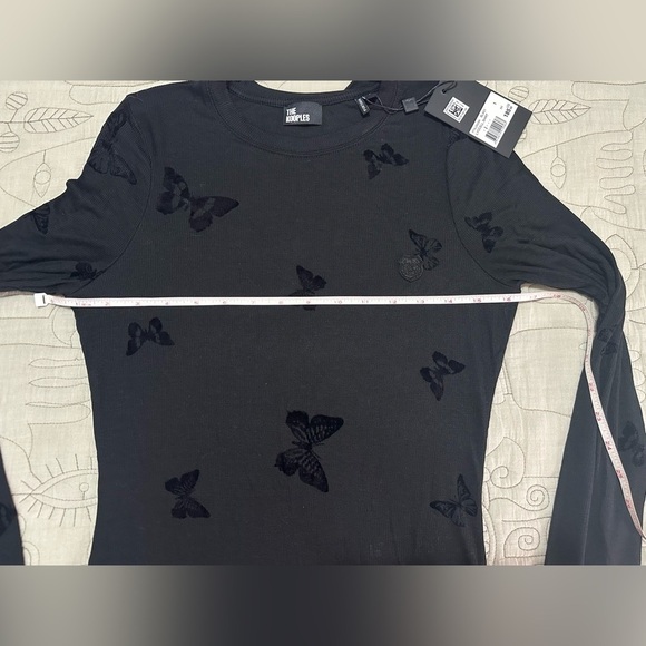 NWT The Kooples Flocked Butterfly Long-Sleeve Ribbed Tee 1 (S) Black Crest - Picture 10 of 11